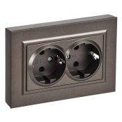 Штепсельная розетка встраиваемая двойная IEK BRITE 16А BR-R27-16-K45-F РСПл12-3-БрТБ с з/к без з/ш в сборе плоская бронза