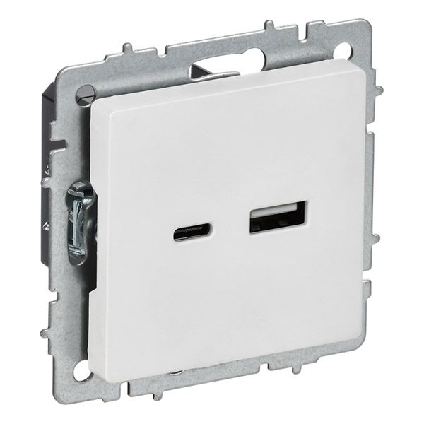 Розетка встраиваемая USB IEK BRITE A+C 18Вт BR-U22-018-K91 РЮ11-1-БрАБ арктический белый