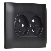 Штепсельная розетка встраиваемая двойная IEK SKANDY 10А SK-R20-10-K02-F SK-R10Bl без з/к без шторок в сборе черный
