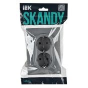 Штепсельная розетка встраиваемая двойная IEK SKANDY 16А SK-R24-16-K03-F SK-R07Gr с з/к с з/ш в сборе серый