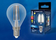 светодиодная лампа шар  G45 Белый теплый  9W UL-00005172 LED-G45-9W/3000K/E14/CL PLS02WH SKY