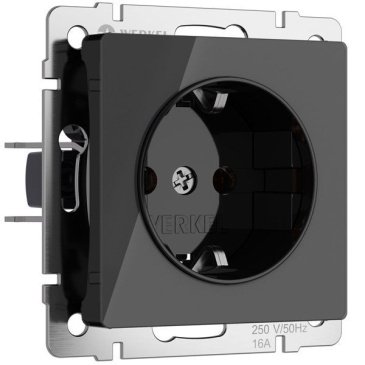 Штепсельная розетка встраиваемая WERKEL 16A 250V W1171148 с/з с шторками черный акрил