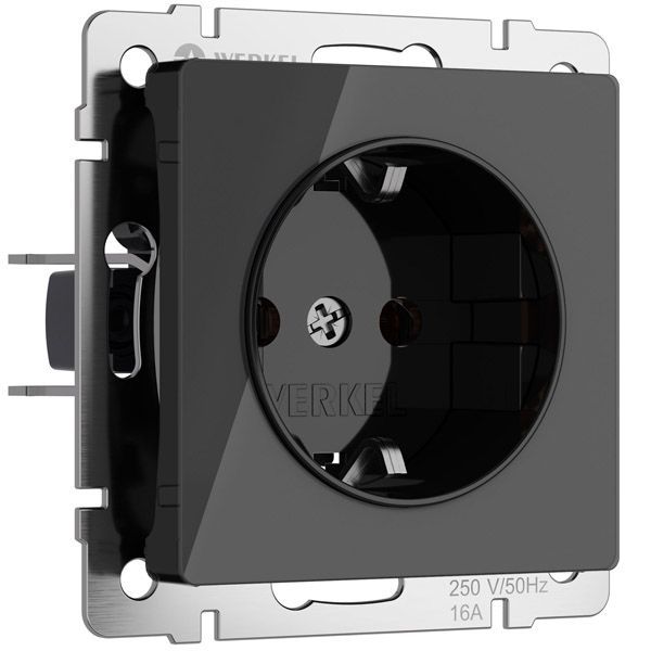 Штепсельная розетка встраиваемая WERKEL 16A 250V W1171148 с/з с шторками черный акрил
