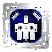 Механизм розетки с заземлением и защитными шторками 16А с USB A+A S70