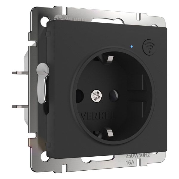 Штепсельная розетка встраиваемая WERKEL 16A 250V W1171608 с WIFI с/з с защитными шторками черный матовый