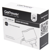 сетевой адаптер (AC-DC)  12V  1.0A 12W 00-00018643 черный корпус (5,5x2,5 mm) GoPower