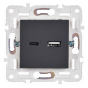 Розетка встраиваемая USB IEK SKANDY A+C 18Вт SK-U22-018-K48 SK-R13T титан
