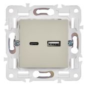 Розетка встраиваемая USB IEK SKANDY A+C 18Вт SK-U22-018-K10 SK-R13B бежевый