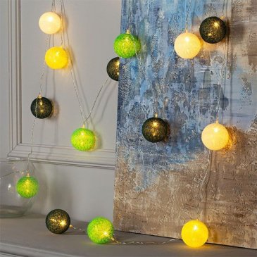 гирлянда НИТЬ Белый теплый с насадками «Клубки бело-зелёные» прозрачная нить, 20 LED, 5м IP20  220 В