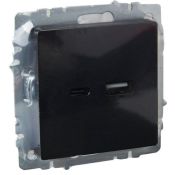 Розетка встраиваемая USB IEK BRITE A+C 18Вт BR-U22-018-K02 РЮ11-1-БрЧ черный