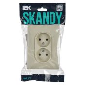 Штепсельная розетка встраиваемая двойная IEK SKANDY 10А SK-R20-10-K10-F SK-R10B без з/к без шторок в сборе арктический бежевый