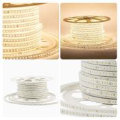 Светодиодная лента Белый теплый 2835 220V  8W/m  120Led/м герм 17-41 IP65 50М