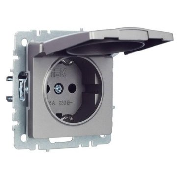 Штепсельная розетка встраиваемая IEK BRITE 16А BR-R16-16-44-K46 РСбш10-3-44-БрС с з/к и шторками с крышкой сталь IP44