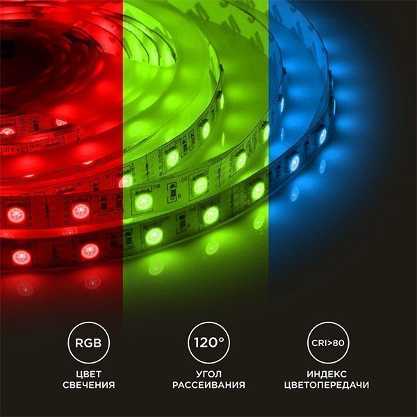 Светодиодная лента RGB 5050 12V  7.2W/m 30Led/метр 217BL IP20 3м блистер Светодиодная лента RGB 5050 12V  7.2W/m 30Led/метр 217BL IP20 3м блистер