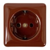 Ретро розетка МезонинЪ фарфоровая 80301/04 с з/к  коричневая квадратная