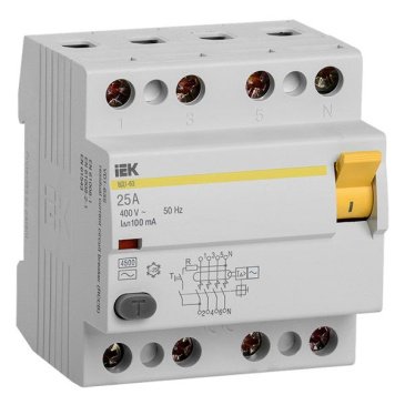 Выключатель дифференциальный (УЗО) ВД1-63 4Р 25А 100мА MDV10-4-025-100 IEK