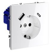 Розетка встраиваемая VOLTUM S70 с заземлением и защитными шторками 16А с USB A+С белый глянцевый