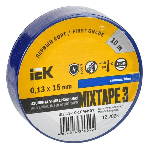 Изолента 15мм*10м синяя MIXTAPE 3 UIZ-13-10-10M-K07 IEK