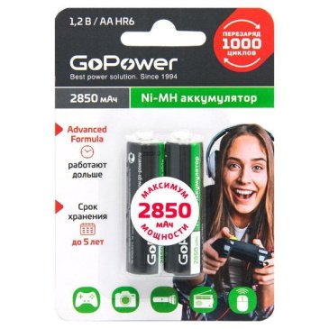 элемент питания аккумулятор  АА 2850mAh R-06 GoPower блок 2шт.