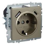 Штепсельная розетка встраиваемая IEK BRITE 16А BR-R14-16-U22-018-K37 РЮш11-1-БрШ с з/к и шторками с USB A+C 18Вт шампань