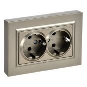 Штепсельная розетка встраиваемая двойная IEK BRITE 16А BR-R27-16-K37-F РСПл12-3-БрШ с з/к без з/ш в сборе плоская шампань