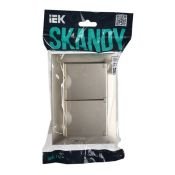 Штепсельная розетка встраиваемая двойная IEK SKANDY 16А SK-R26-16-44-K37-F SK-R12Sh с з/к со штороками и крышкой в сборе шампань IP44