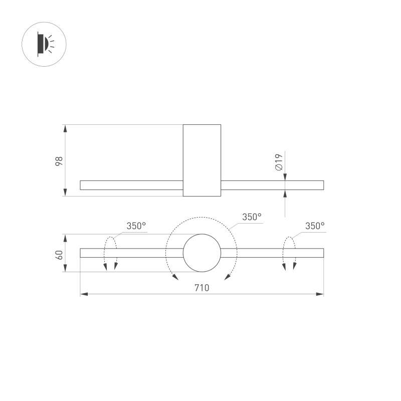 накладной светильник  12W Белый теплый 036501 SP-PICASO-M-TURN-L700 IP20 линейный светлое золото