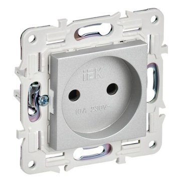 Штепсельная розетка встраиваемая IEK SKANDY 10А SK-R10-10-K23 SK-R02S без з/к без шторок серебряный