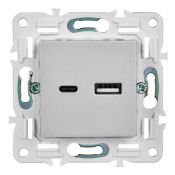 Розетка встраиваемая USB IEK SKANDY A+C 3,1А SK-U22-D31-K23 SK-R14S серебряный