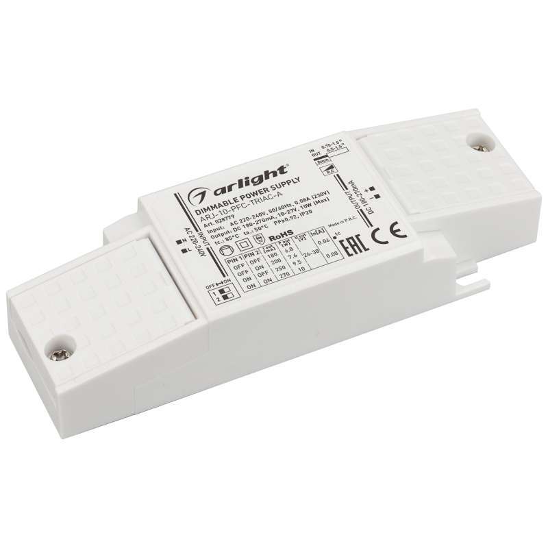 блок питания токовый (AC-DC) 180-270mA 10W 028779 ARJ-10-PFC-TRIAC-A пластик диммер