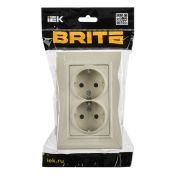 Штепсельная розетка встраиваемая двойная IEK BRITE 16А BR-R28-16-K10-F РСшПл12-3-БрКр с з/к и шторками в сборе плоская бежевый