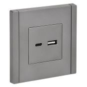 Розетка встраиваемая USB IEK FORTE&PIANO A+C 3,1А FP-U22-D31-K46 FP550 сталь