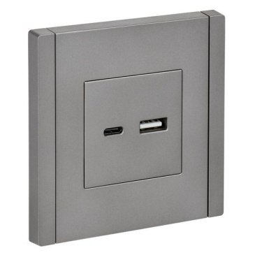 Розетка встраиваемая USB IEK FORTE&PIANO A+C 3,1А FP-U22-D31-K46 FP550 сталь