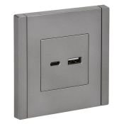 Розетка встраиваемая USB IEK FORTE&PIANO A+C 18Вт FP-U22-018-K46 FP551 сталь