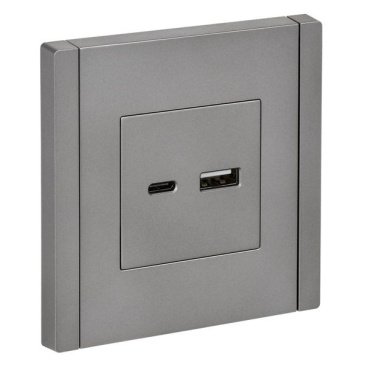 Розетка встраиваемая USB IEK FORTE&PIANO A+C 18Вт FP-U22-018-K46 FP551 сталь