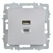 Розетка встраиваемая USB IEK BRITE A+C 45Вт BR-U22-045-K47 РЮ11-2-БрА алюминий