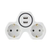 разветвитель -двойник REXANT с заземлением + 2 USB порта