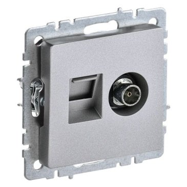 Розетка встраиваемая комбинированная IEK BRITE BR-AK20-1-K47 РТВ/РК12-БрА TV+RJ45 кат.5E алюминий