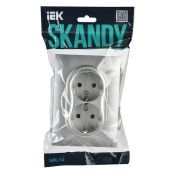 Штепсельная розетка встраиваемая двойная IEK SKANDY 16А SK-R24-16-K23-F SK-R07S с з/к с з/ш в сборе серебряный