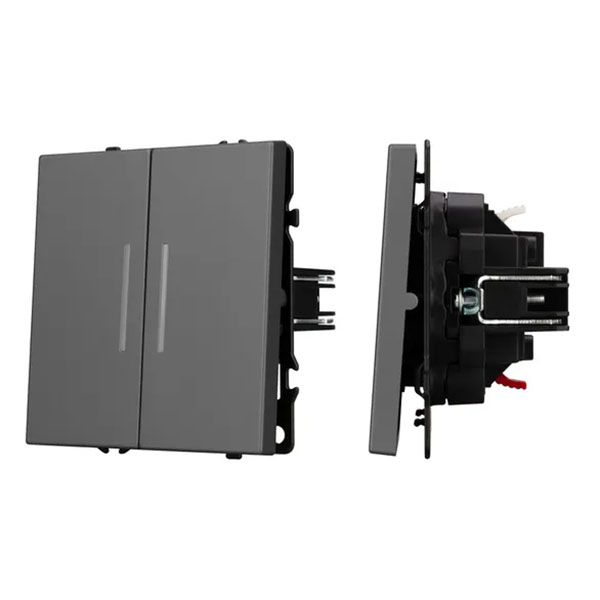 Выключатель встраиваемый двухклавишный непроходной Arlight 054266 SWT-NOBE-MK02-SFPL-L-GR с подсветкой серый