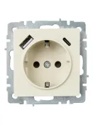 Штепсельная розетка встраиваемая IEK BRITE 16А BR-R14-16-U22-018-K10 РЮш11-1-БрКр с з/к и шторками с USB A+C 18Вт бежевый