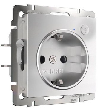 Штепсельная розетка встраиваемая WERKEL 16A 250V W1171606 с WIFI с/з с защитными шторками серебряный