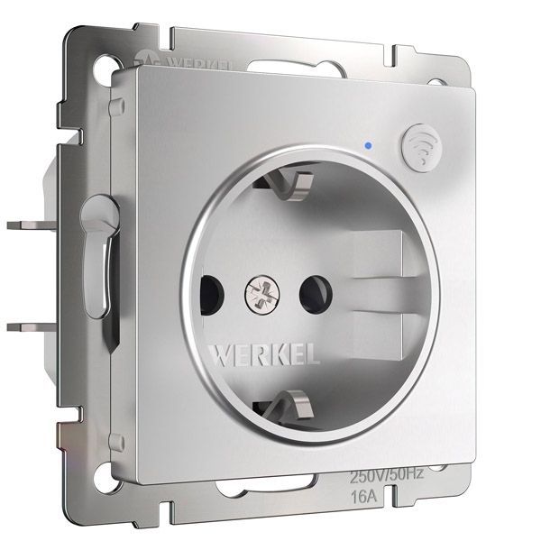 Штепсельная розетка встраиваемая WERKEL 16A 250V W1171606 с WIFI с/з с защитными шторками серебряный
