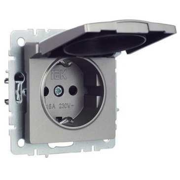 Штепсельная розетка встраиваемая IEK BRITE 16А BR-R16-16-K46 РСбш10-3-БрС с з/к и шторками с крышкой сталь IP20