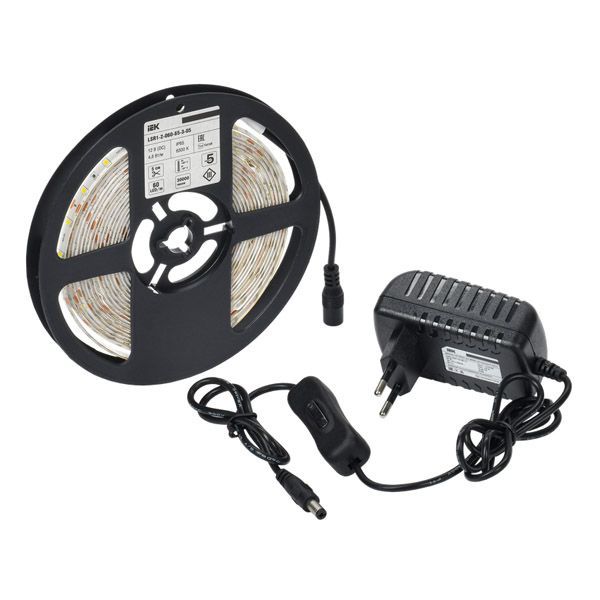  Комплект светодиодной ленты Белый LSR1-2-060-65-1-05-S1 "Сделай сам" (лента LED 5м LSR-2835W60-4,8-IP65-12В + драйвер + выключатель) IEK