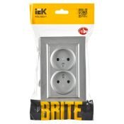 Штепсельная розетка встраиваемая двойная IEK BRITE 10А BR-R20-10-K47-F РС12 без з/к и шторками в сборе алюминий