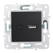 Розетка встраиваемая USB IEK SKANDY A+C 3,1А SK-U22-D31-K02 SK-R14Bl черный