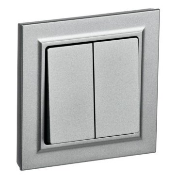 Выключатель встраиваемый двухклавишный IEK BRITE BR-V20-0-10-K47-F ВСР10-2-0-БрА в сборе алюминий