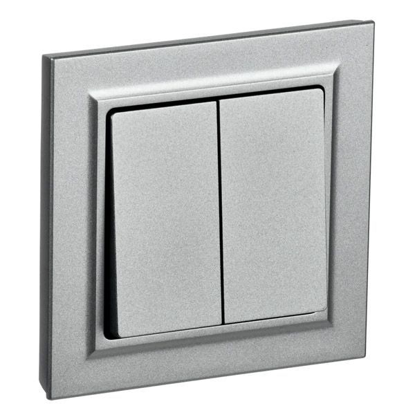 Выключатель встраиваемый двухклавишный IEK BRITE BR-V20-0-10-K47-F ВСР10-2-0-БрА в сборе алюминий