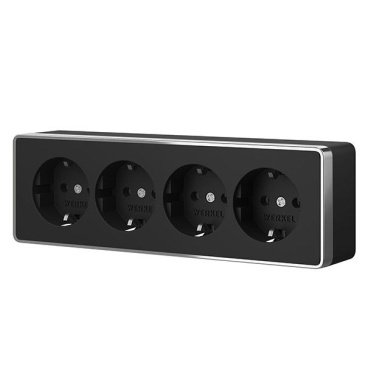 Штепсельная розетка накладная четверная WERKEL GALLANT 16A 250V W5072258  с/з и шторками черный/хром